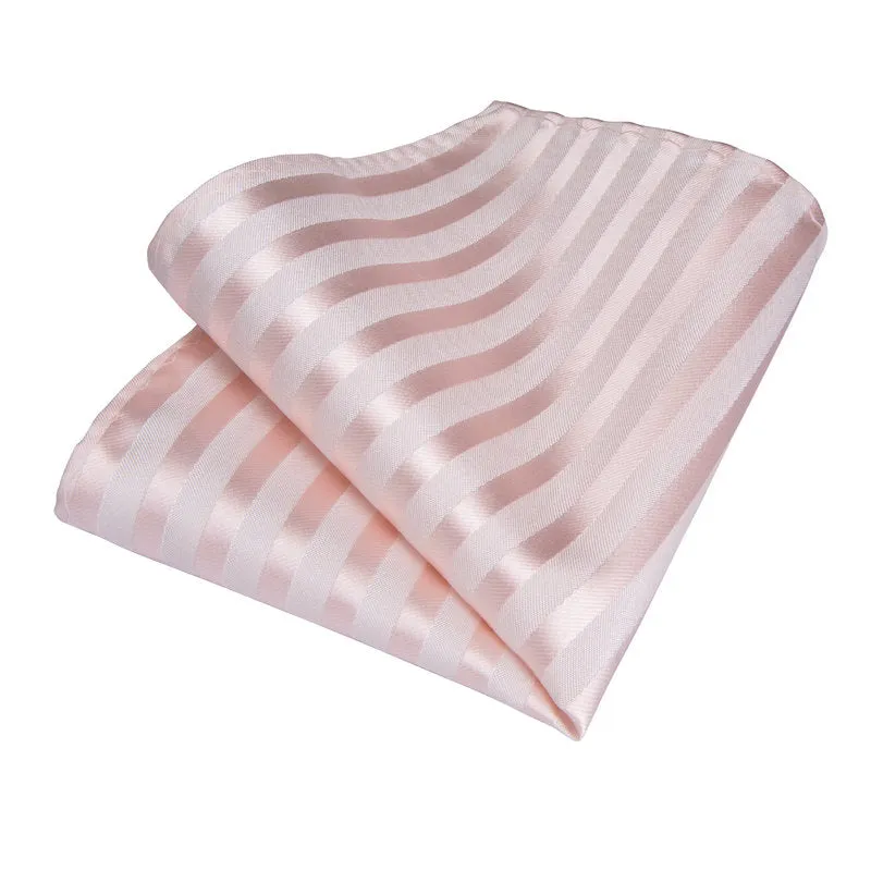 Silver Pink Striped Silk Fabric Tie Hanky Cufflinks Set 8cm sold by Ties2You product image thumbnail 5