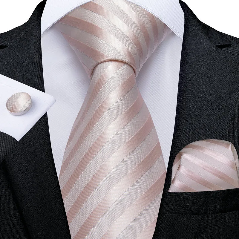 Silver Pink Striped Silk Fabric Tie Hanky Cufflinks Set 8cm sold by Ties2You