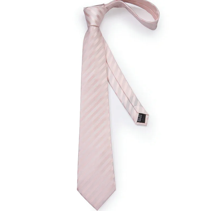Silver Pink Striped Silk Fabric Tie Hanky Cufflinks Set 8cm sold by Ties2You product image thumbnail 3