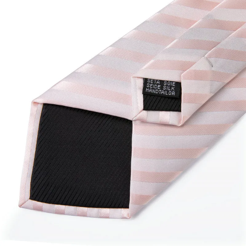 Silver Pink Striped Silk Fabric Tie Hanky Cufflinks Set 8cm sold by Ties2You product image thumbnail 4
