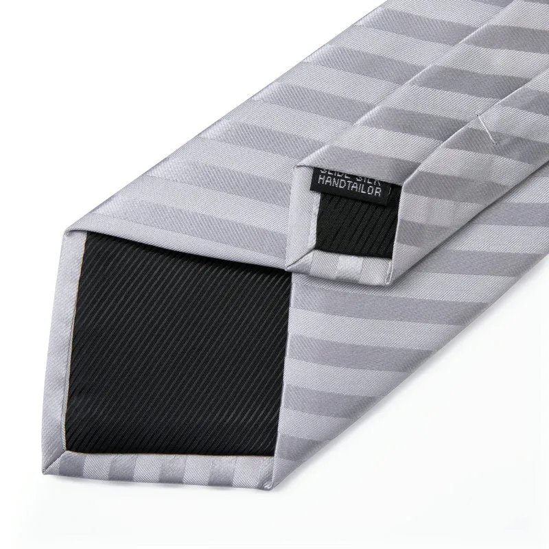Silver Striped Silk Fabric Tie Hanky Cufflinks Set 8cm sold by Ties2You product image thumbnail 4