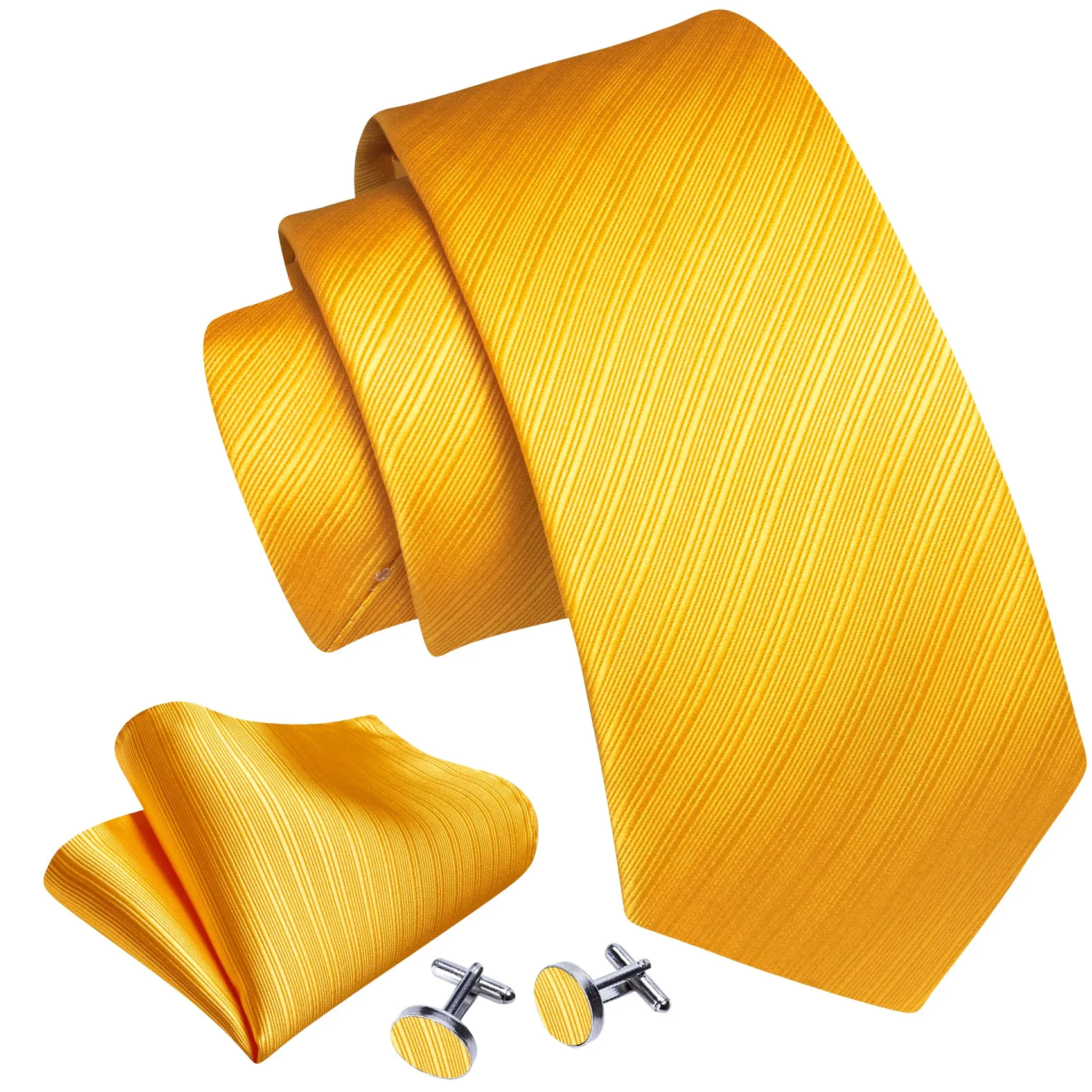 Silver Yellow Striped Silk Men's Tie Hanky Cufflinks Set sold by Ties2You product image thumbnail 2
