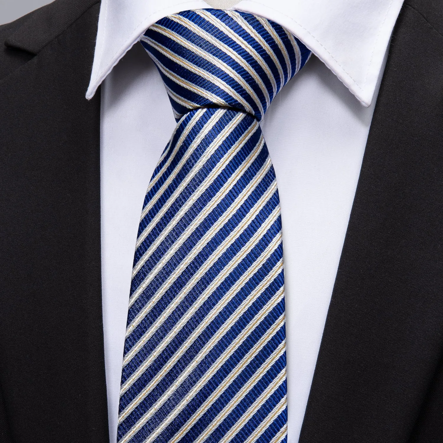 Ties2you Mens Navy Blue Silk Tie Business Striped Suit Necktie Pocket Square Cufflinks Set sold by Ties2You product image thumbnail 5