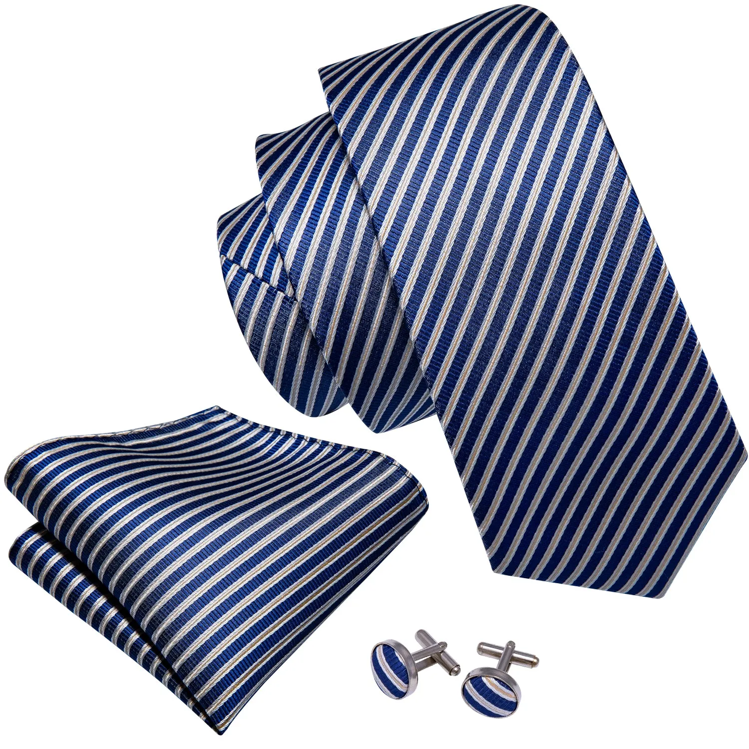 Ties2you Mens Navy Blue Silk Tie Business Striped Suit Necktie Pocket Square Cufflinks Set sold by Ties2You product image thumbnail 4