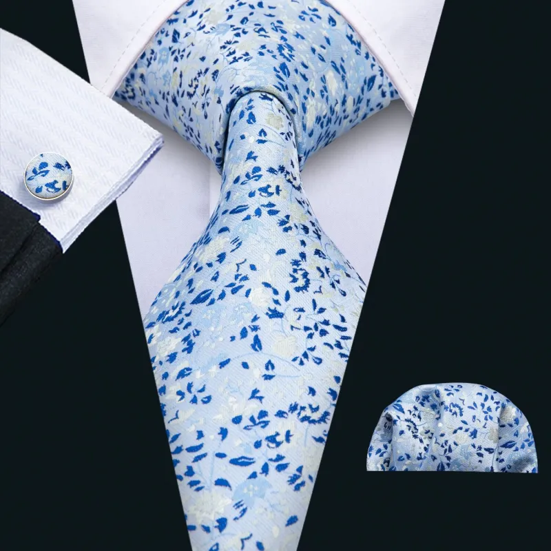 Blue Floral Silk Tie Hanky Cufflinks Set sold by Ties2You
