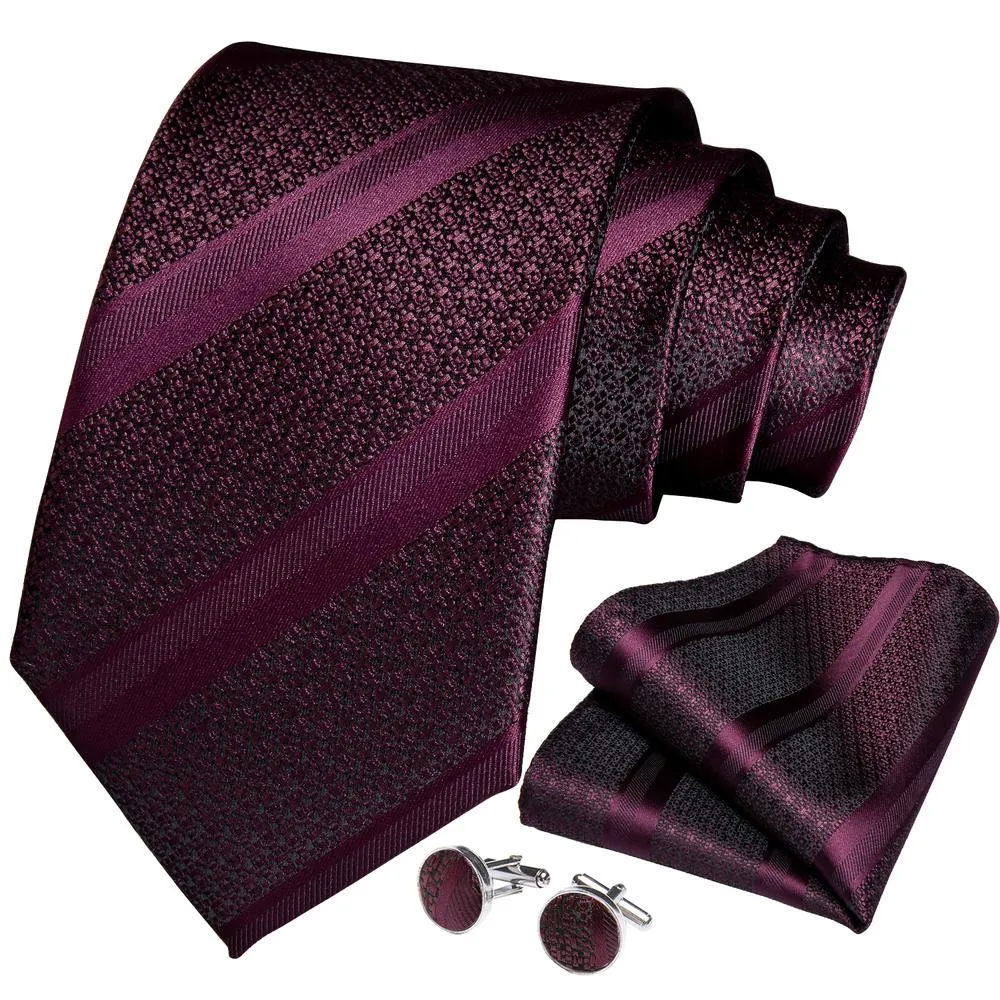 Ties2you Burgundy Tie Striped Silk Tie Pocket Square Cufflinks Set for Men sold by Ties2You product image thumbnail 2