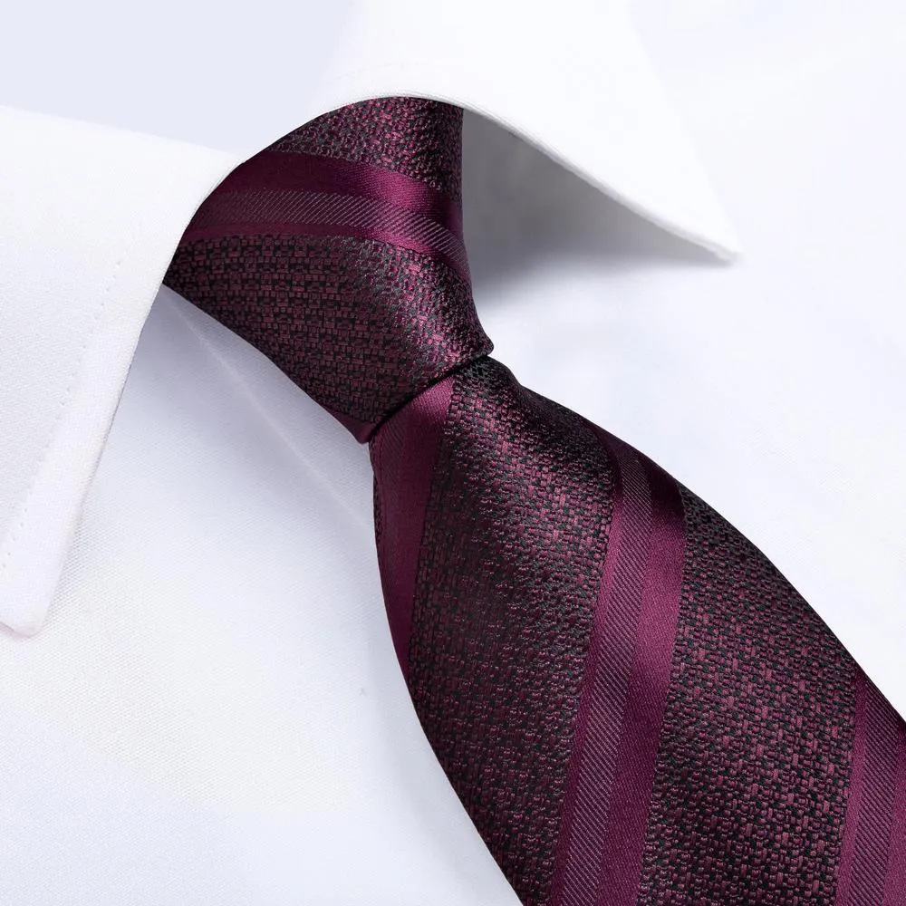 Ties2you Burgundy Tie Striped Silk Tie Pocket Square Cufflinks Set for Men sold by Ties2You product image thumbnail 4