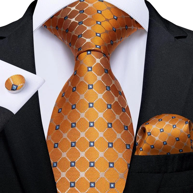 Orange Plaid Tie Pocket Square Cufflinks Set sold by Ties2You