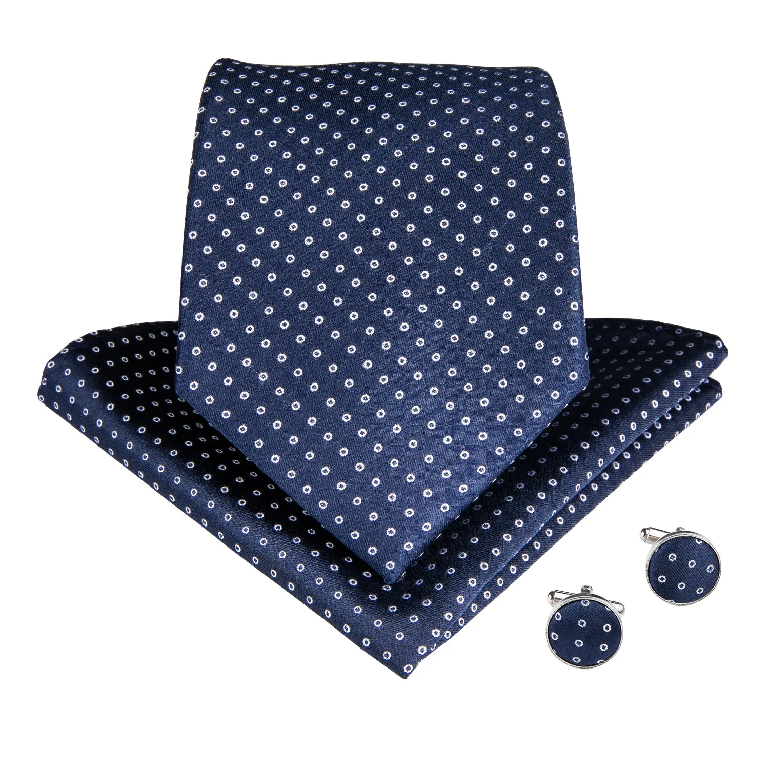 Navy Blue Polka Dot Tie Pocket Square Cufflinks Set 8cm sold by Ties2You product image thumbnail 2