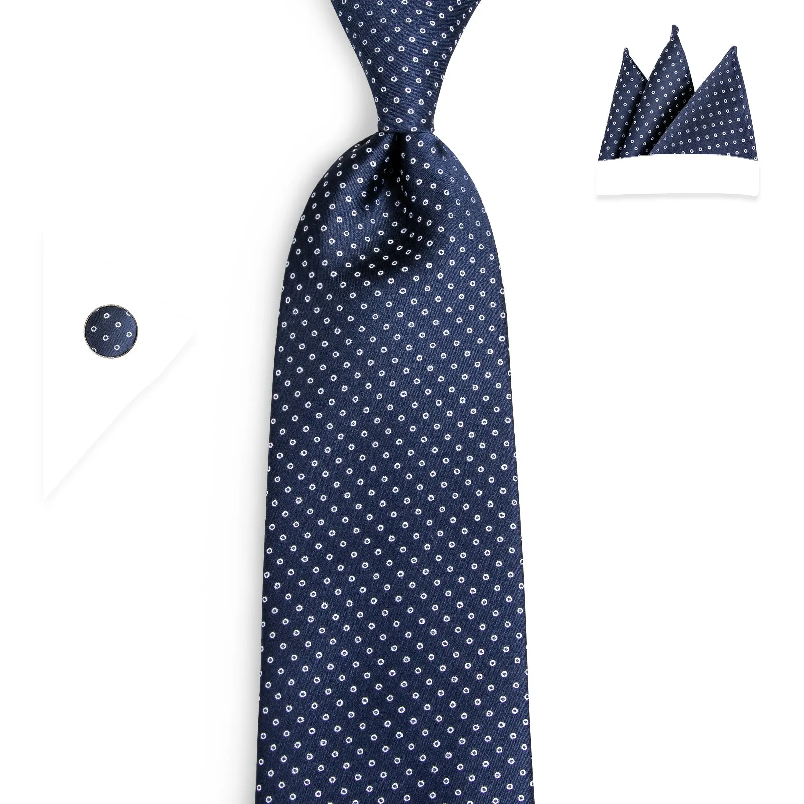 Navy Blue Polka Dot Tie Pocket Square Cufflinks Set 8cm sold by Ties2You product image thumbnail 3