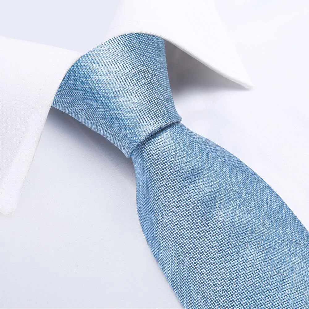 Light Blue Solid Tie Pocket Square Cufflinks Set 8cm sold by Ties2You product image thumbnail 4
