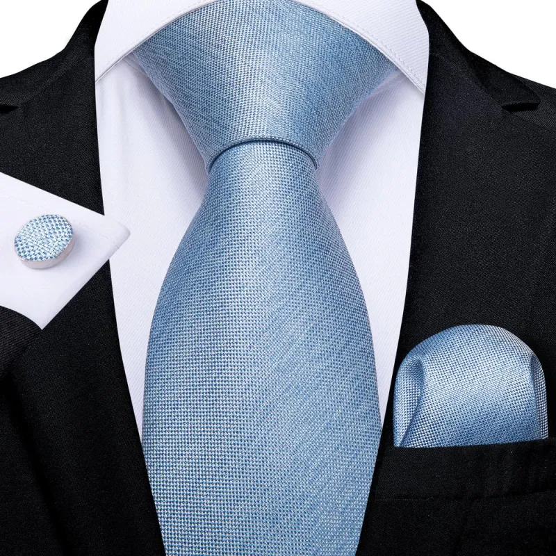Light Blue Solid Tie Pocket Square Cufflinks Set 8cm sold by Ties2You