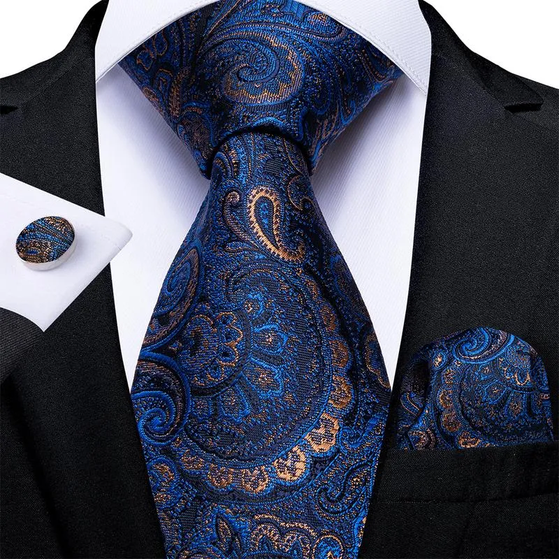 Blue Shining Paisley Men's Necktie Pocket Square Cufflinks Set sold by Ties2You
