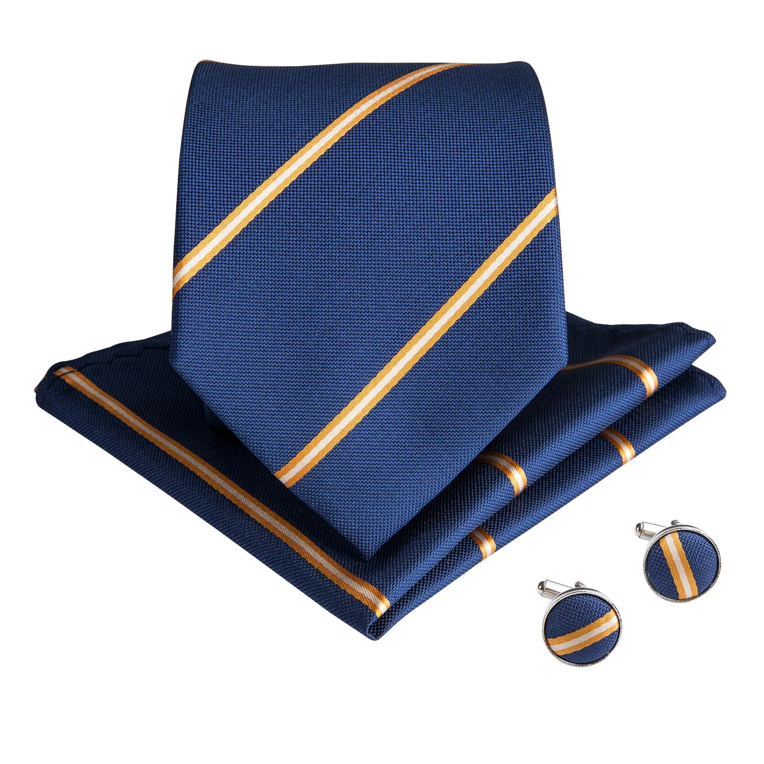 Navy Blue Striped Tie Pocket Square Cufflinks Set 8cm sold by Ties2You product image thumbnail 2