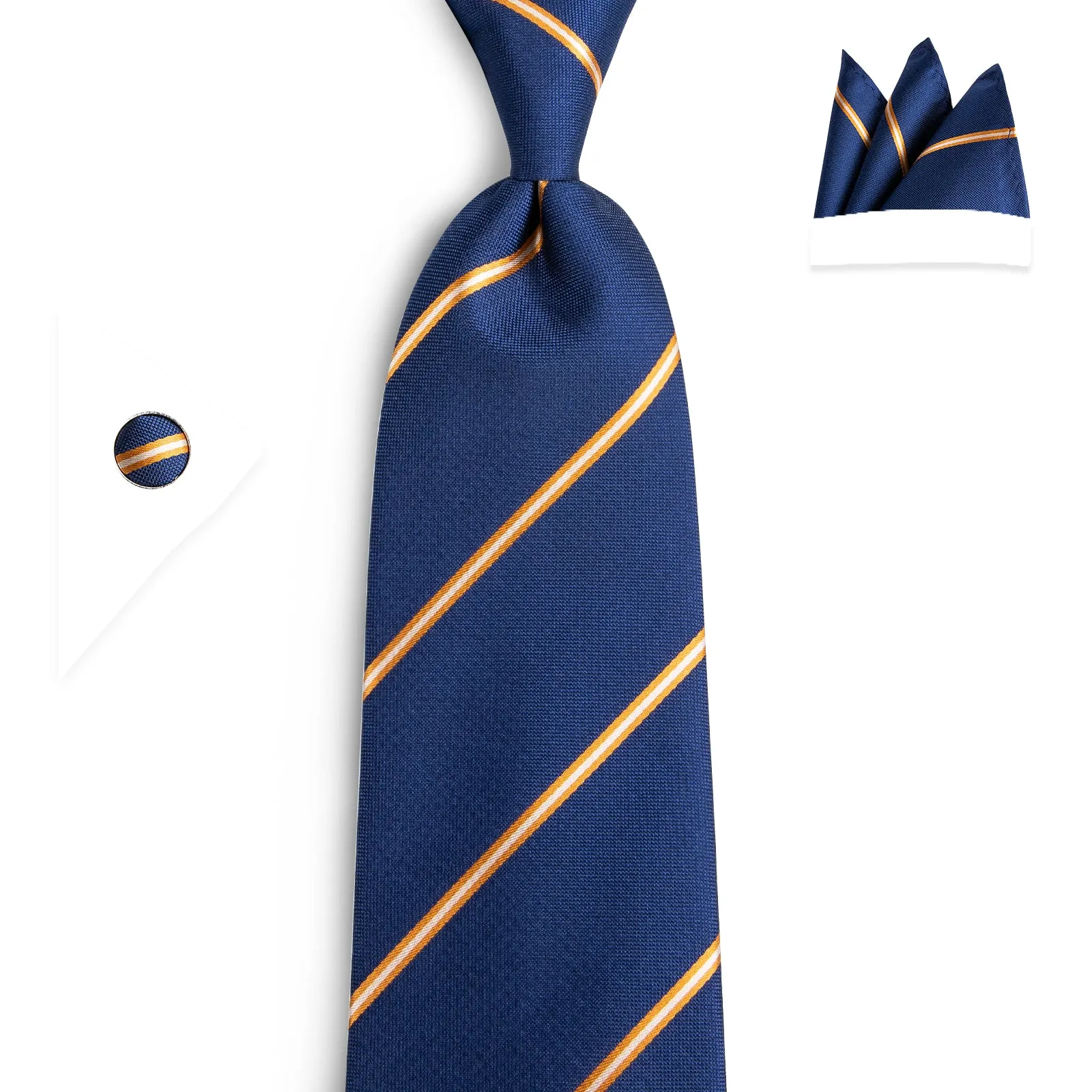 Navy Blue Striped Tie Pocket Square Cufflinks Set 8cm sold by Ties2You product image thumbnail 4