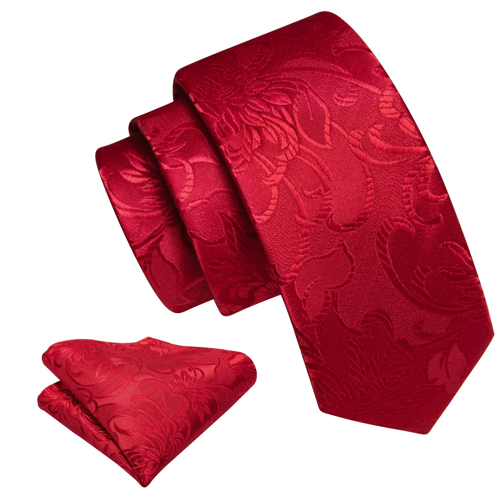 Wedding Red Floral Tie Pocket Square Cufflinks Set sold by Ties2You product image thumbnail 3