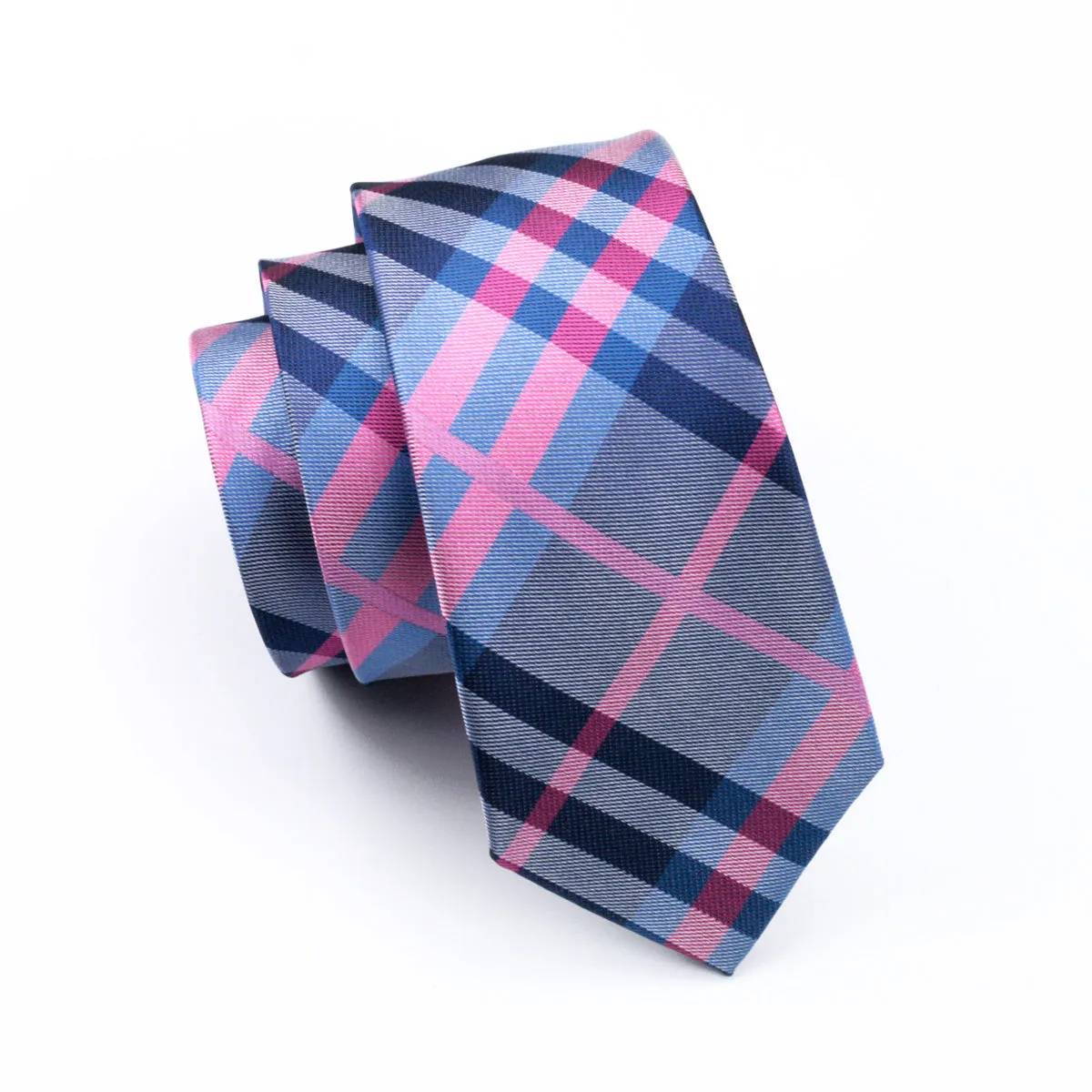 Pink Blue Grey Plaid Tie Pocket Square Cufflinks Set sold by Ties2You product image thumbnail 4