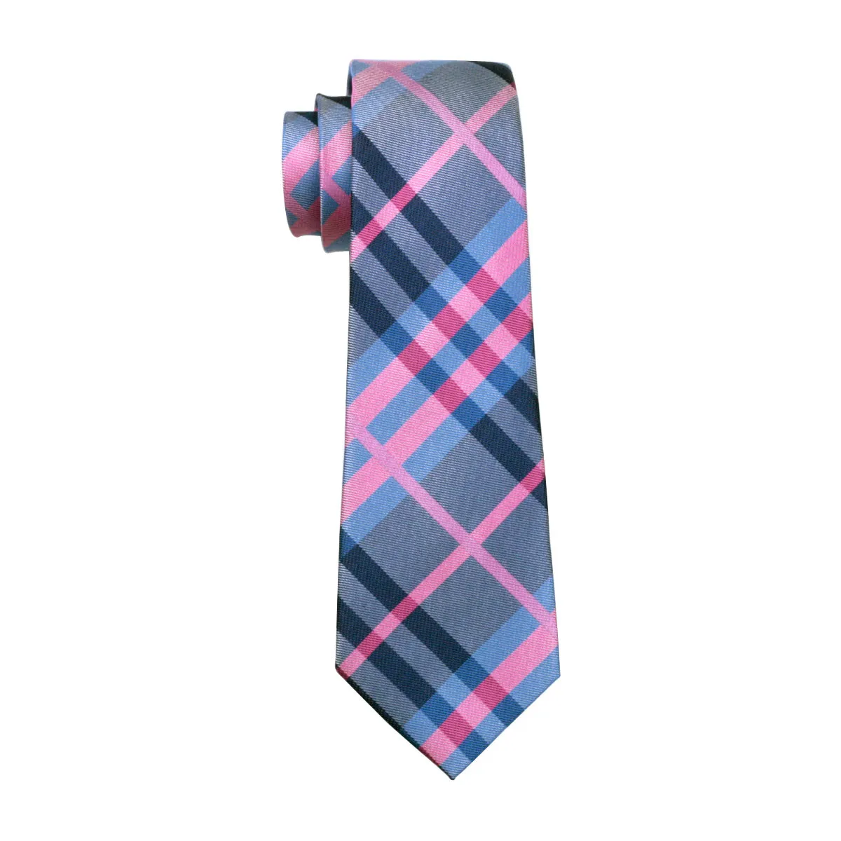 Pink Blue Grey Plaid Tie Pocket Square Cufflinks Set sold by Ties2You product image thumbnail 5