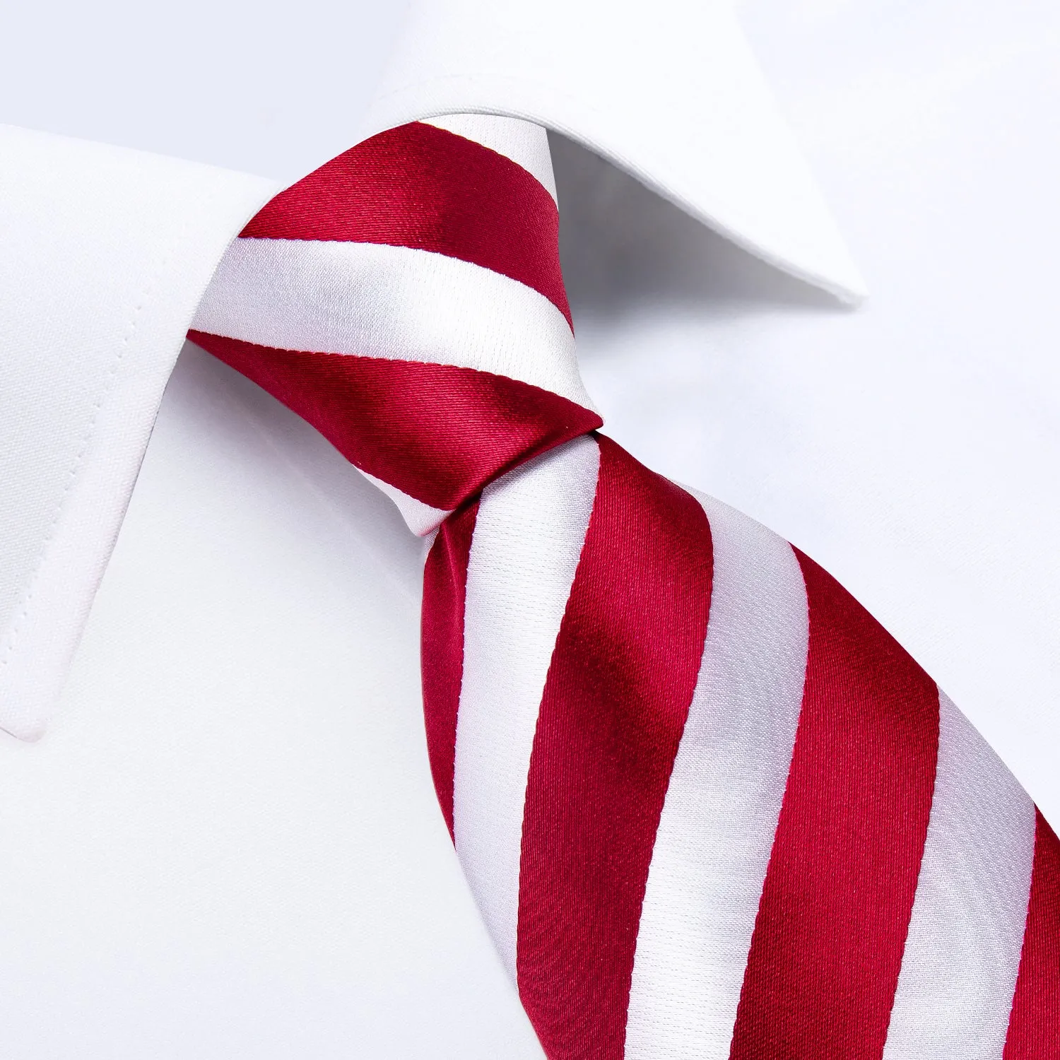 Red White Striped Tie Pocket Square Cufflinks Set sold by Ties2You product image thumbnail 3