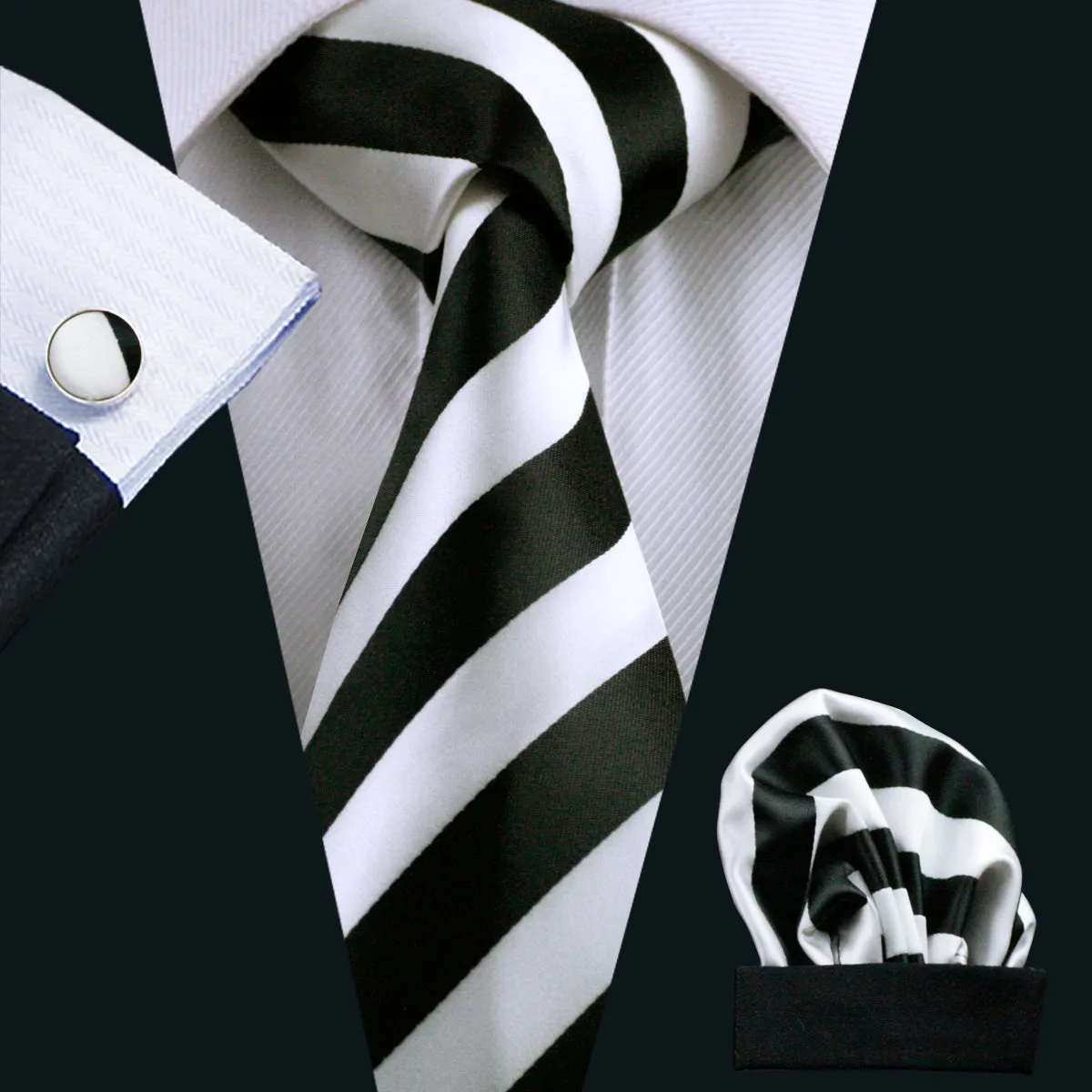 Red White Striped Tie Pocket Square Cufflinks Set sold by Ties2You product image thumbnail 4