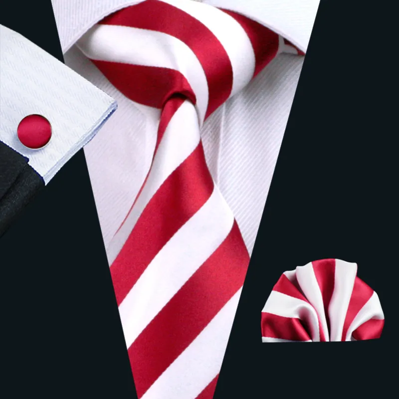 Red White Striped Tie Pocket Square Cufflinks Set sold by Ties2You