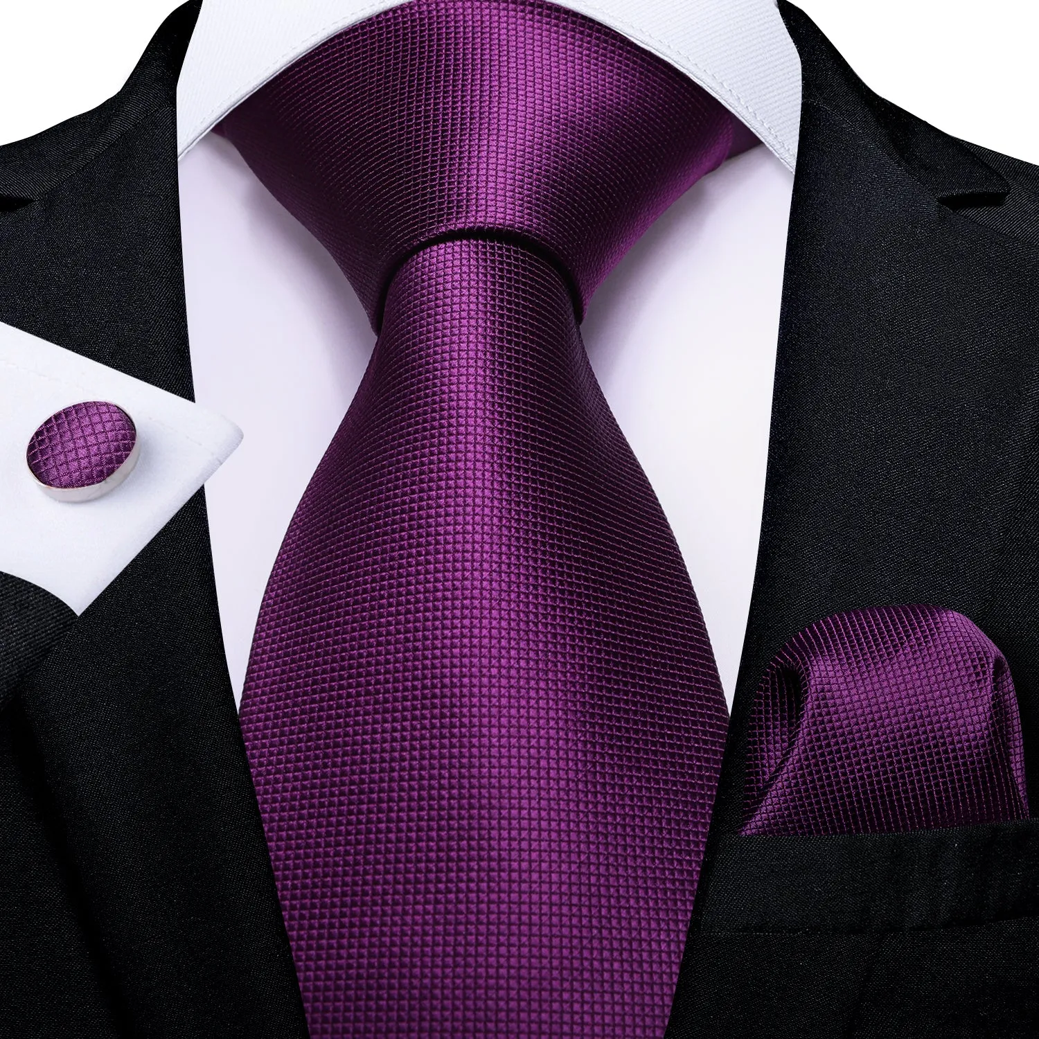 Purple Solid Tie Pocket Square Cufflinks Set sold by Ties2You