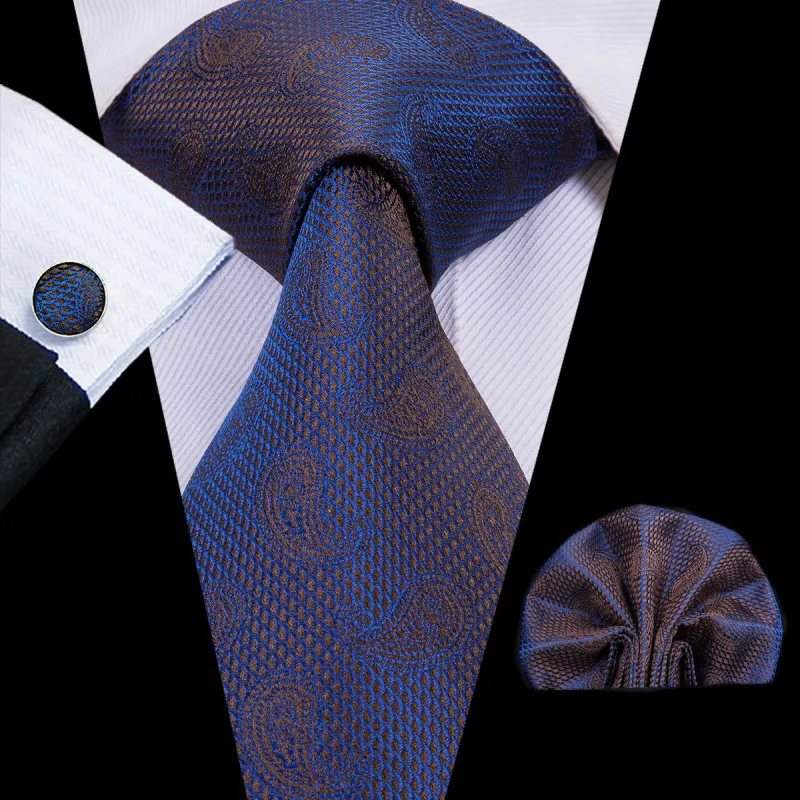 Navy Blue Paisley Tie Pocket Square Cufflinks Set sold by Ties2You