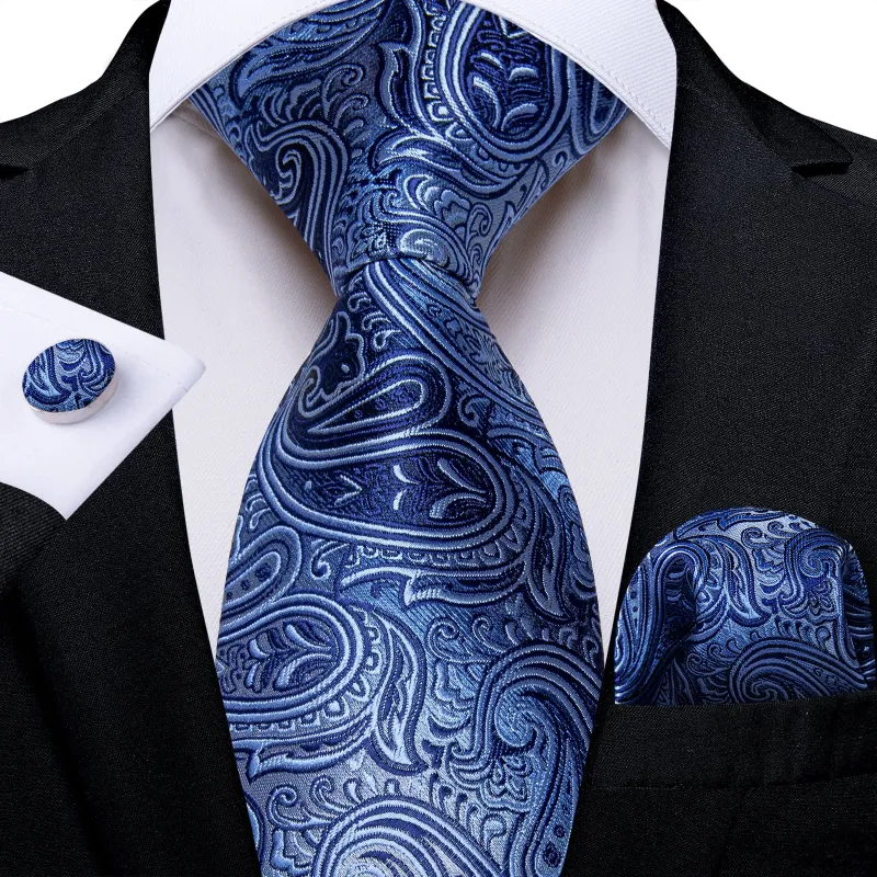 Awesome Blue Paisley Tie Handkerchief Cufflinks Set sold by Ties2You