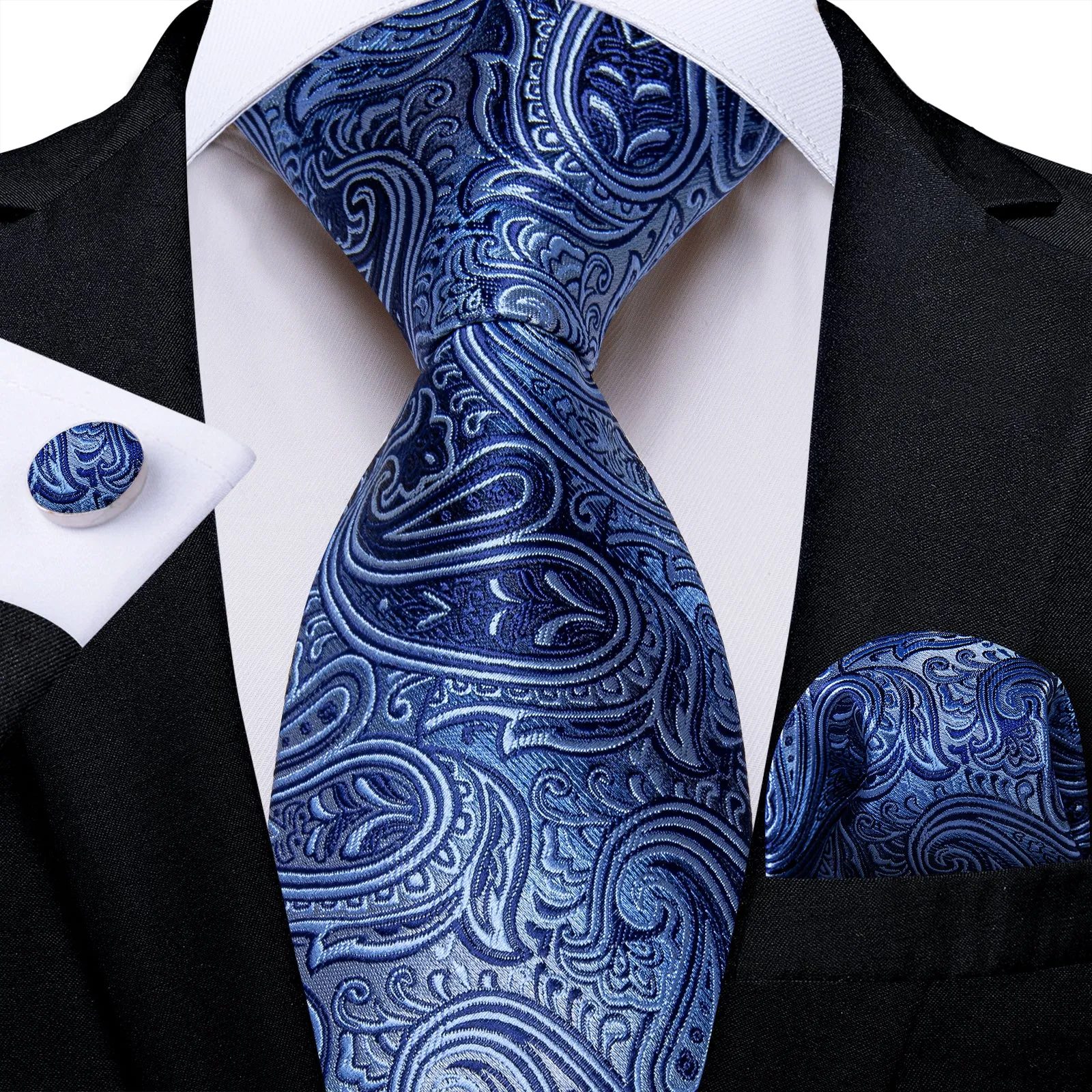 Awesome Blue Paisley Tie Handkerchief Cufflinks Set sold by Ties2You