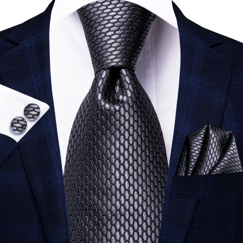 Ties2you Grey Tie Silk Geometric Tie Pocket Square Cufflinks Set sold by Ties2You