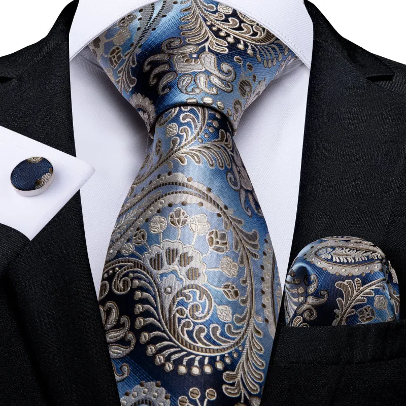 Gradient Brown Blue Paisley Tie Pocket Square Cufflinks Set sold by Ties2You