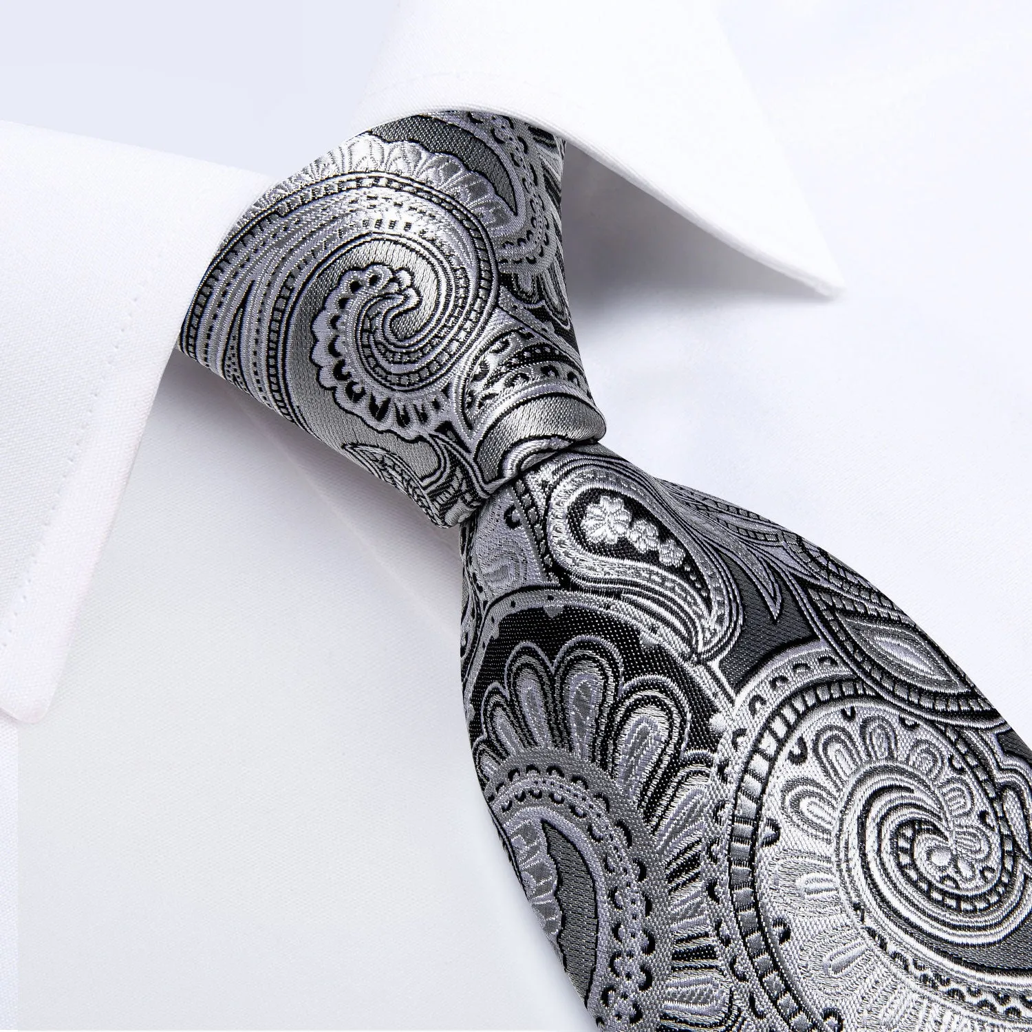 White Paisley Tie Pocket Square Cufflinks Set sold by Ties2You product image thumbnail 3