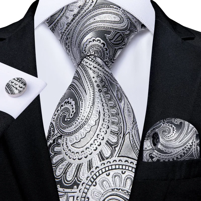 White Paisley Tie Pocket Square Cufflinks Set sold by Ties2You