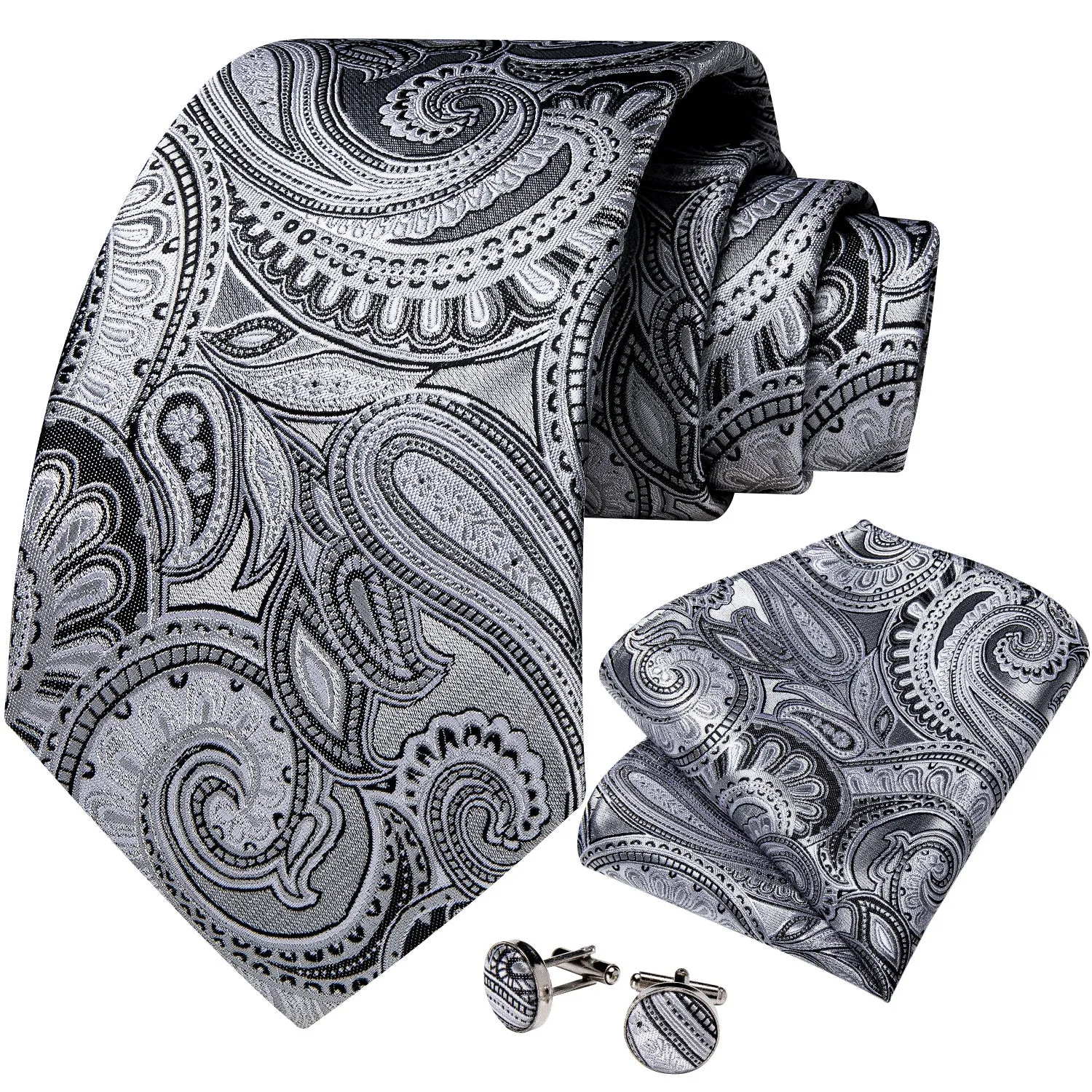 White Paisley Tie Pocket Square Cufflinks Set sold by Ties2You product image thumbnail 2