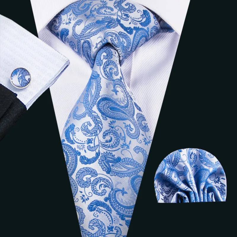 Essential Blue Paisley Tie Pocket Square Cufflinks Set sold by Ties 2 You