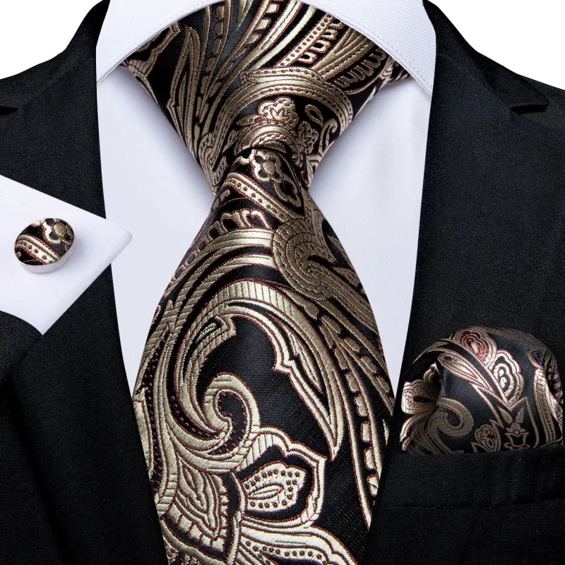 Classic Brown Paisley Tie Pocket Square Cufflinks Set sold by Ties2You