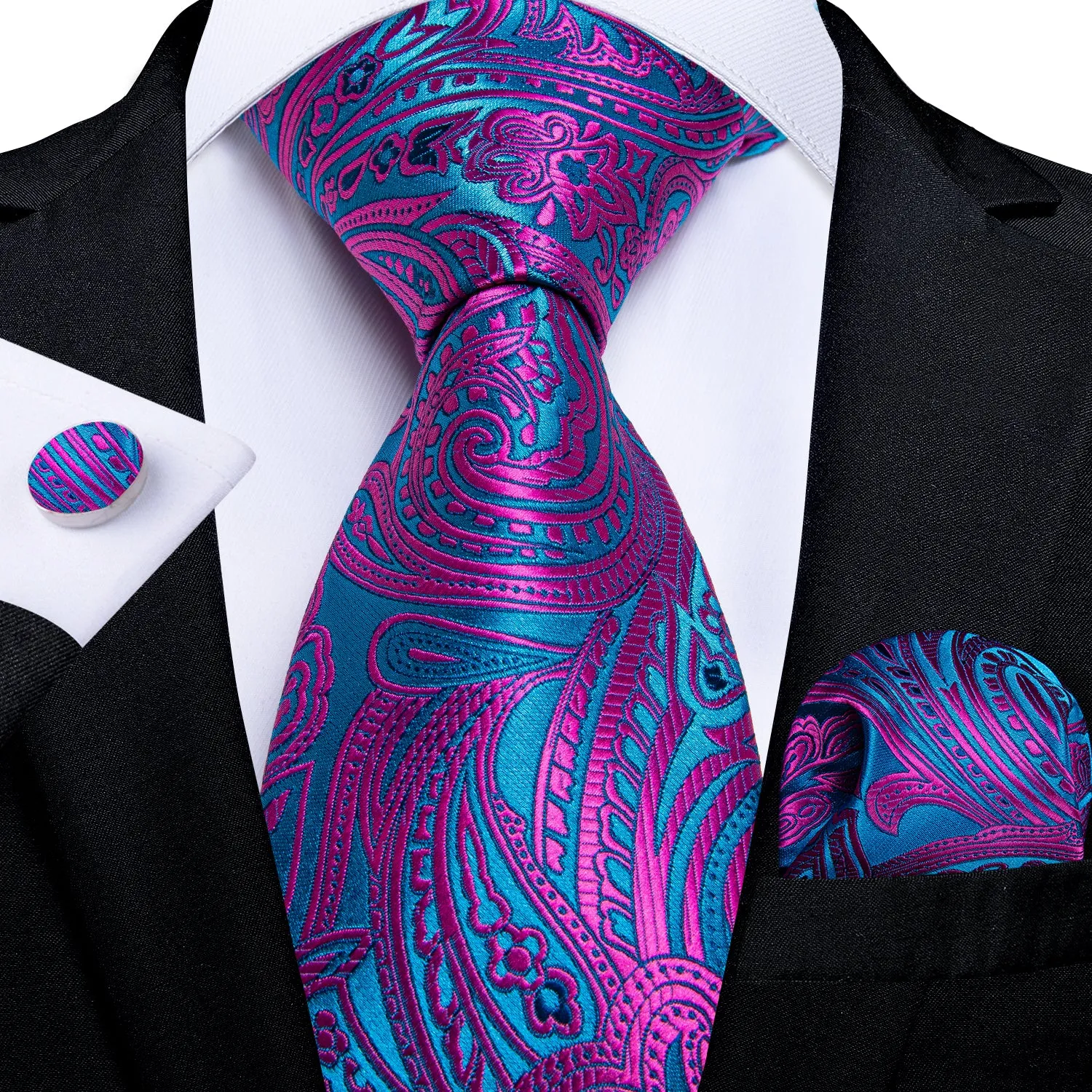 Purple Blue Paisley Tie Pocket Square Cufflinks Set sold by Ties2You