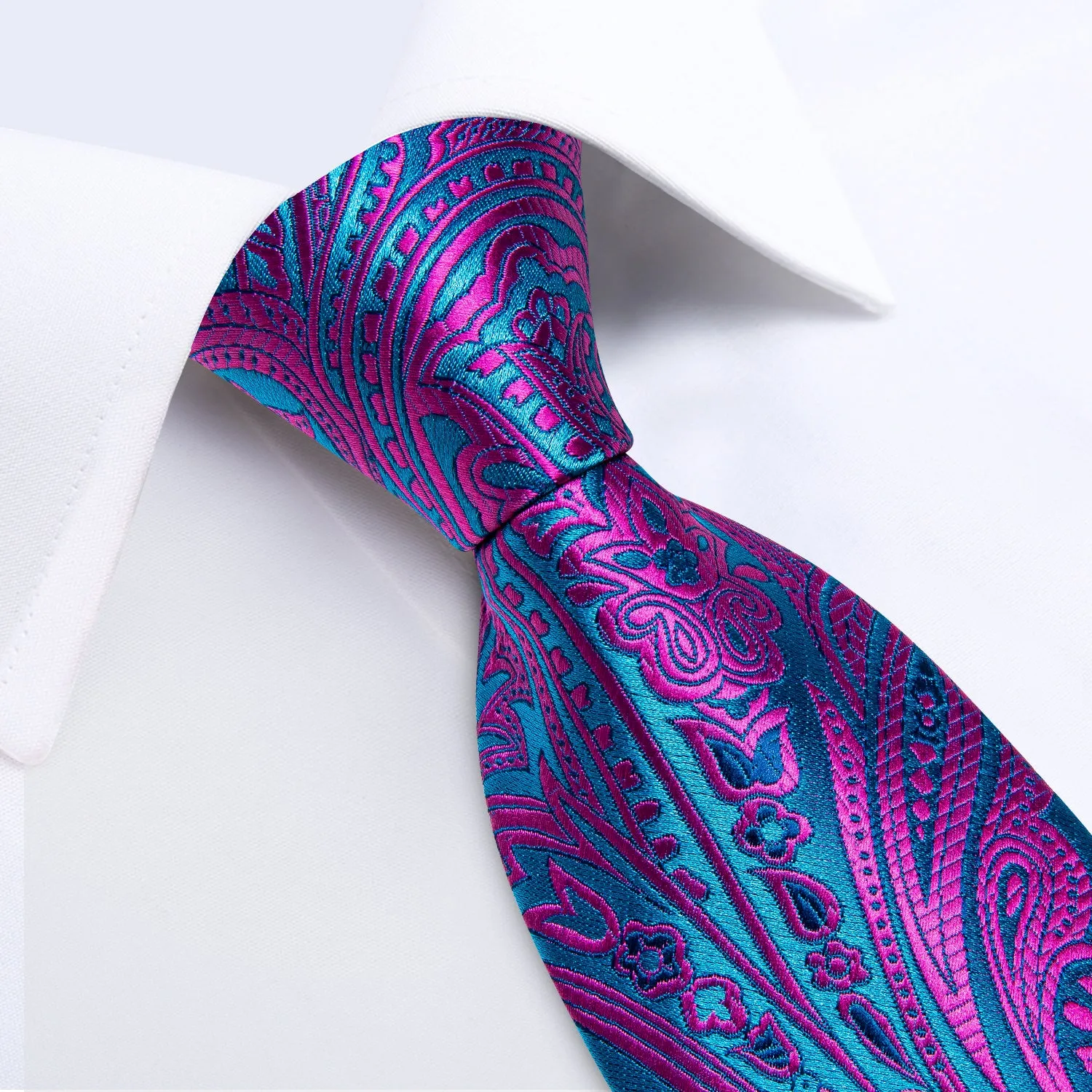 Purple Blue Paisley Tie Pocket Square Cufflinks Set sold by Ties2You product image thumbnail 3