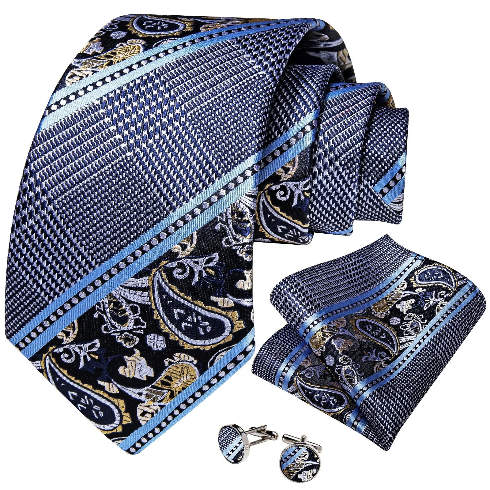 Grey Blue Novelty Tie Pocket Square Cufflinks Set sold by Ties2You product image thumbnail 2
