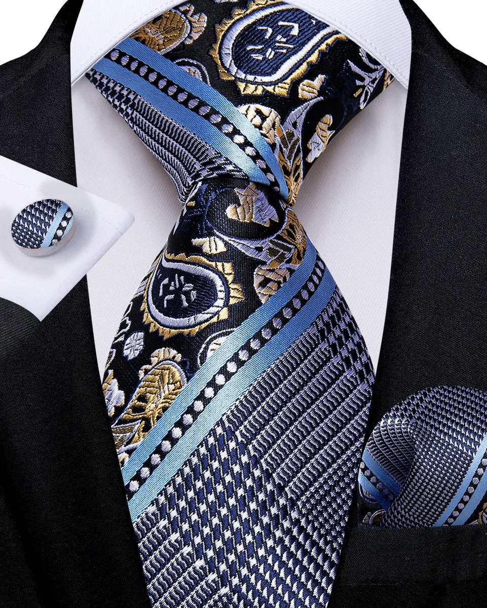 Grey Blue Novelty Tie Pocket Square Cufflinks Set sold by Ties2You product image thumbnail 3