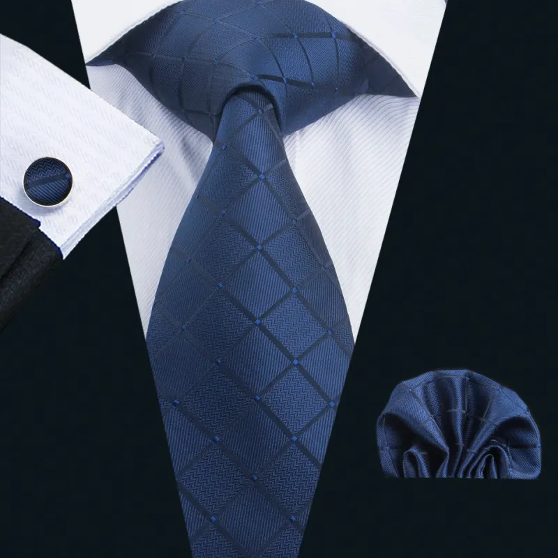 Fanstastic Blue Plaid Tie Pocket Square Cufflinks Set sold by Ties2You