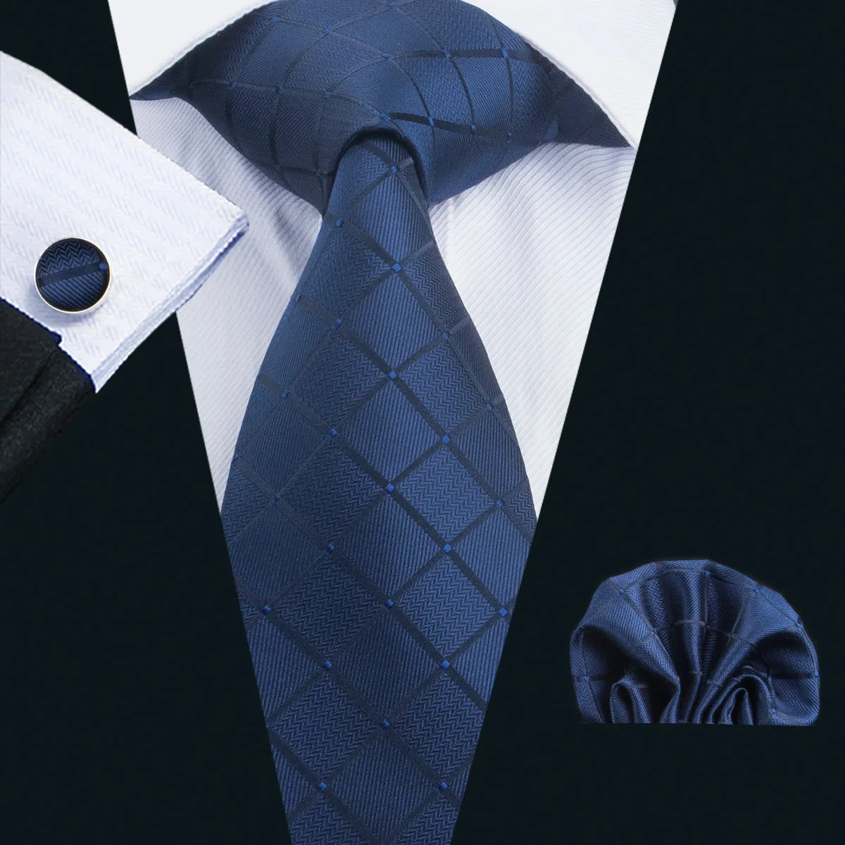 Fanstastic Blue Plaid Tie Pocket Square Cufflinks Set sold by Ties2You