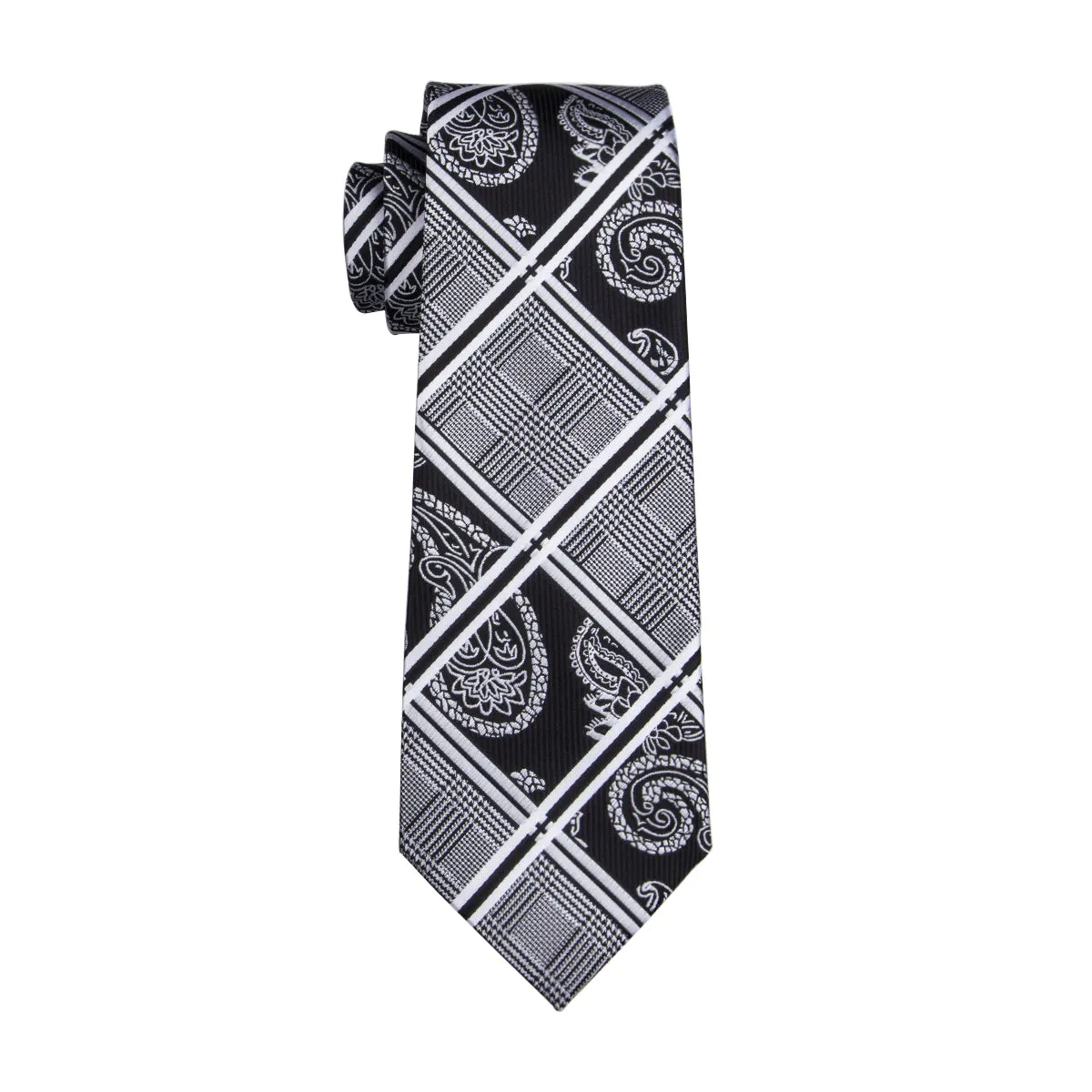 Grey Black Plaid Tie Pocket Square Cufflinks Set sold by Ties2You product image thumbnail 4