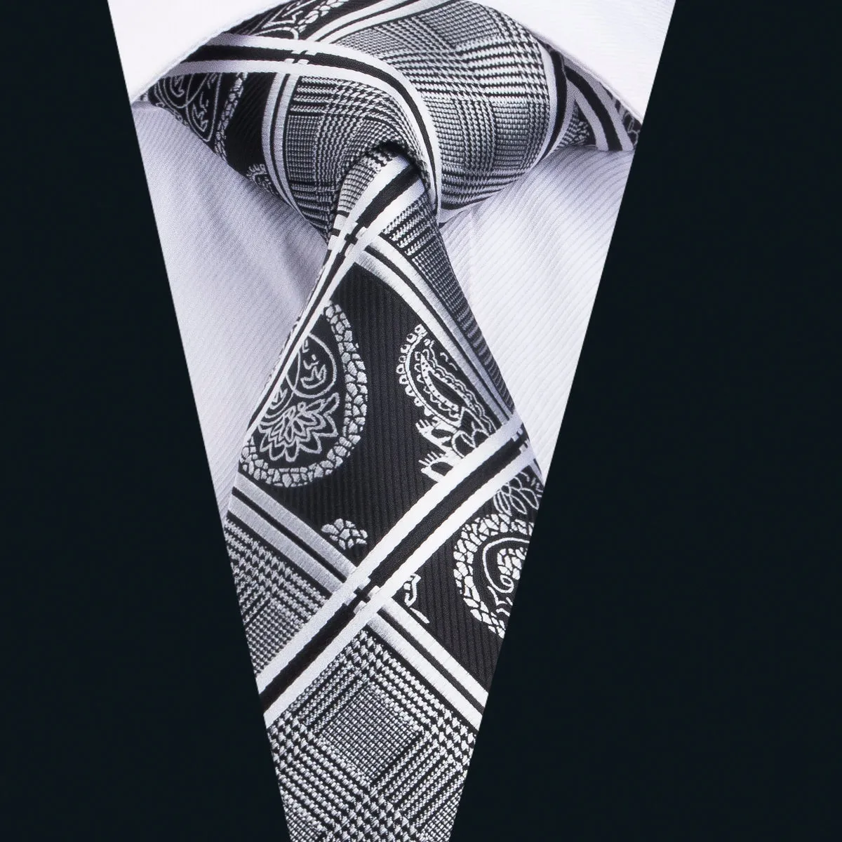 Grey Black Plaid Tie Pocket Square Cufflinks Set sold by Ties2You product image thumbnail 2