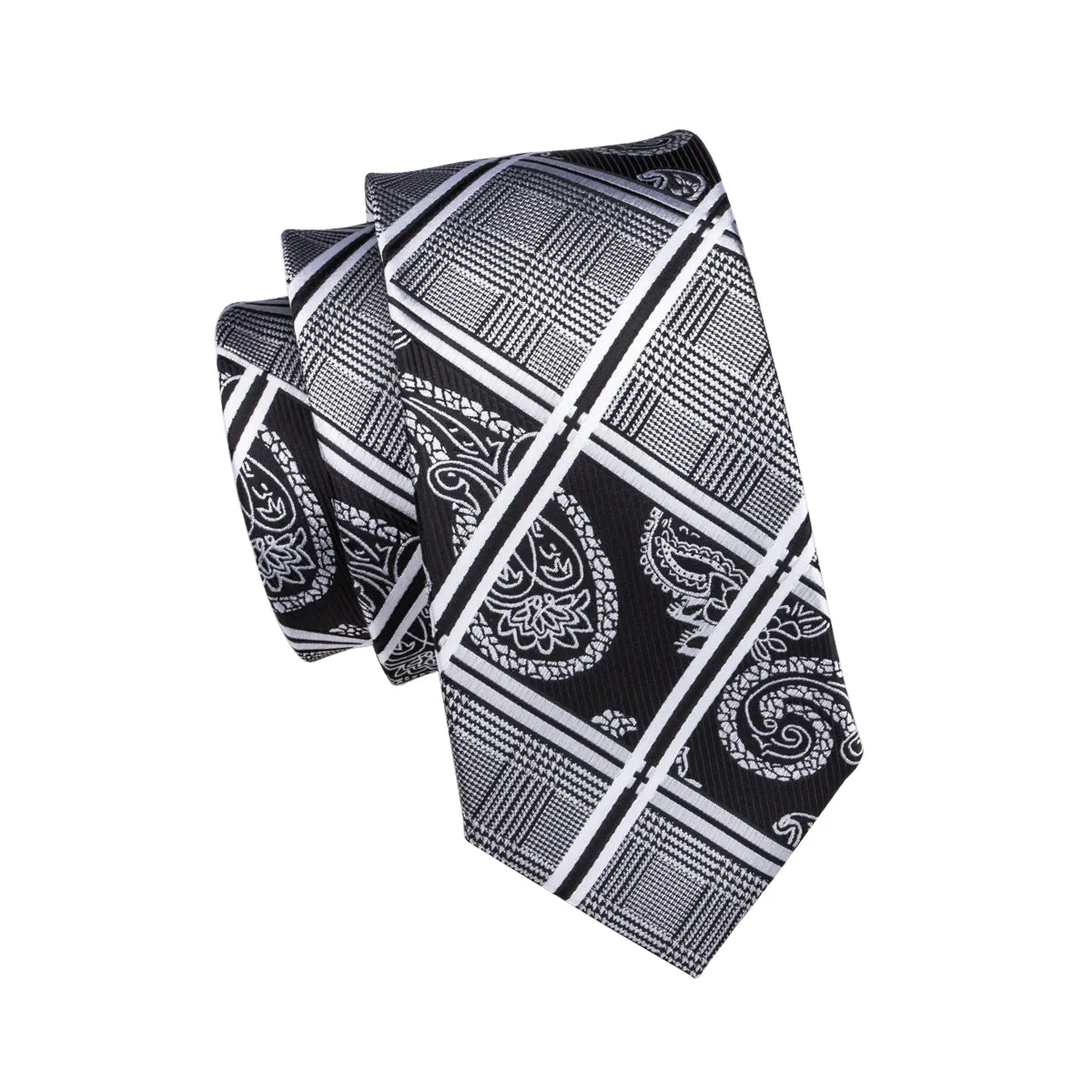 Grey Black Plaid Tie Pocket Square Cufflinks Set sold by Ties2You product image thumbnail 5