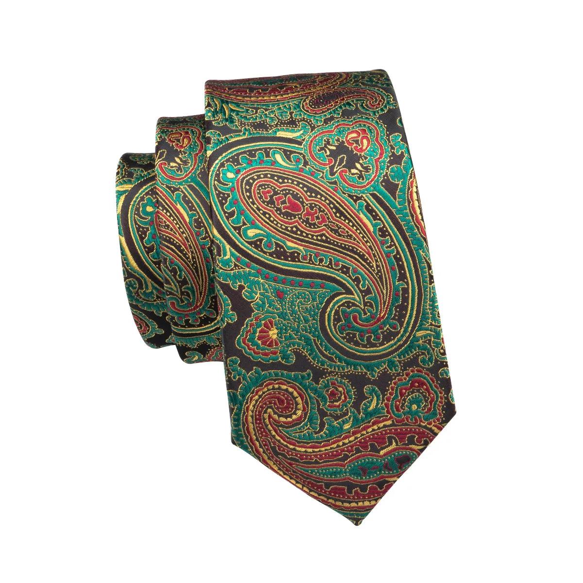 Ties2you Floral Tie Olive Green Paisley Tie Hanky Cufflinks Set for Men Classic sold by Ties2You product image thumbnail 4