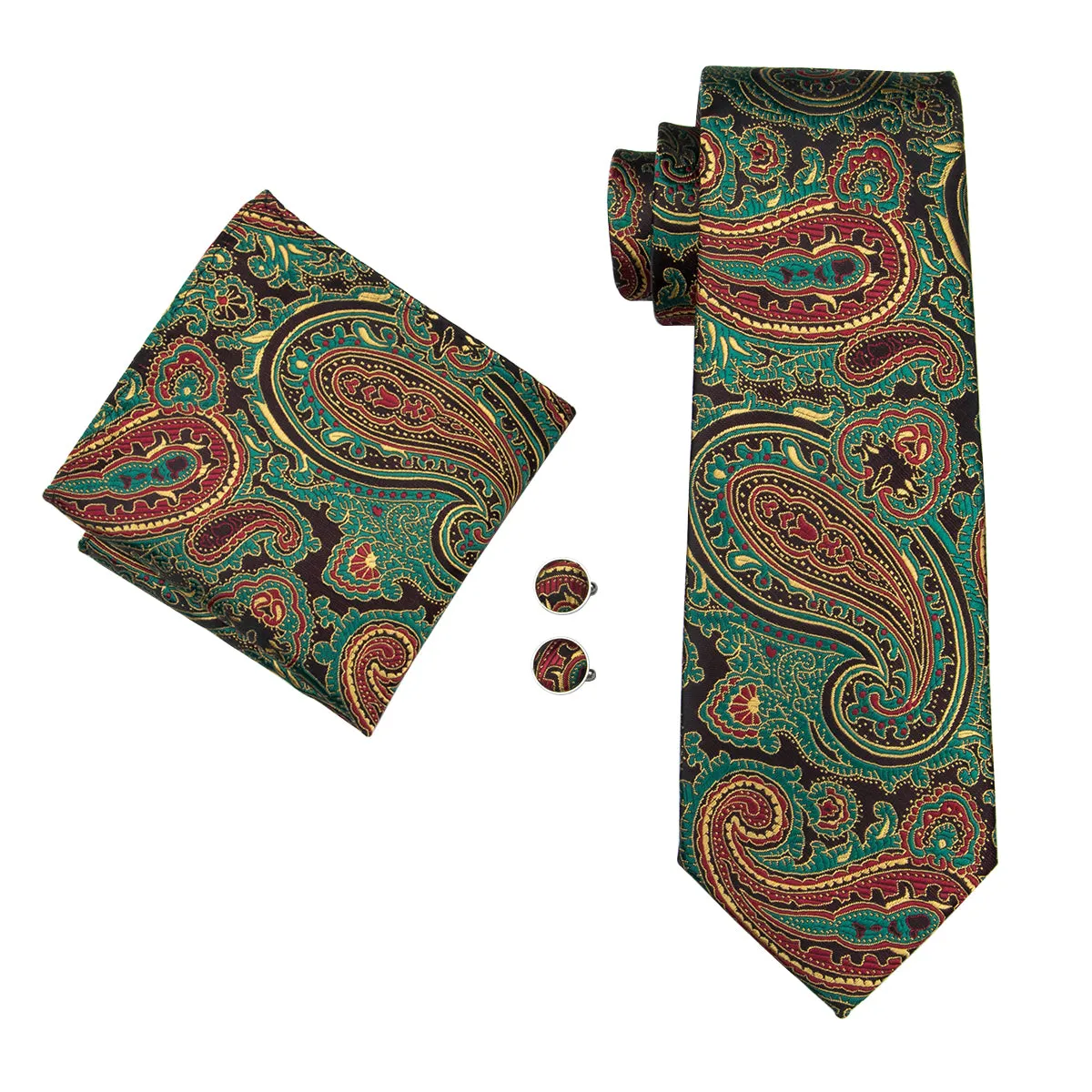 Ties2you Floral Tie Olive Green Paisley Tie Hanky Cufflinks Set for Men Classic sold by Ties2You product image thumbnail 2