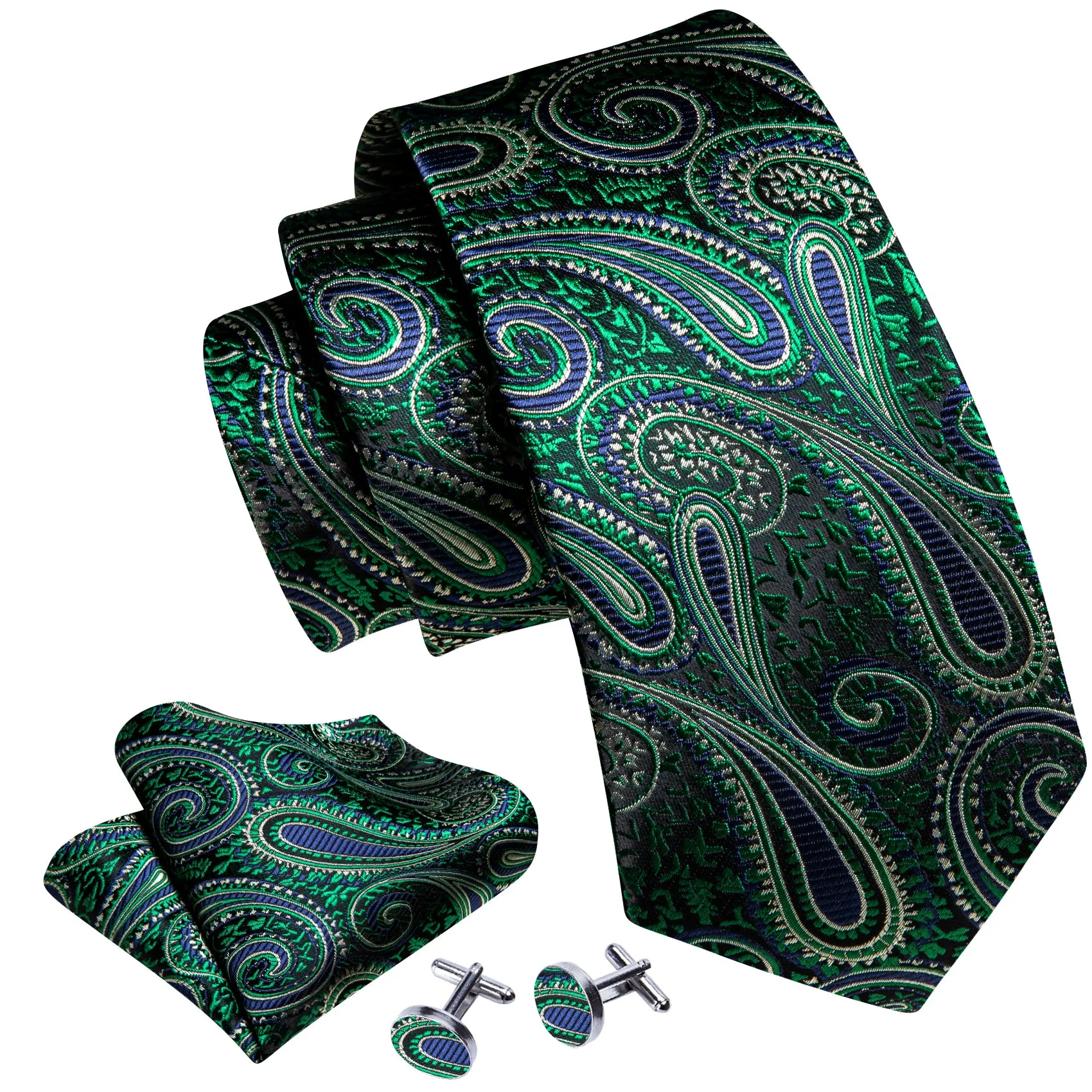 Green Paisley Tie Hanky Cufflinks Set sold by Ties2You product image thumbnail 3