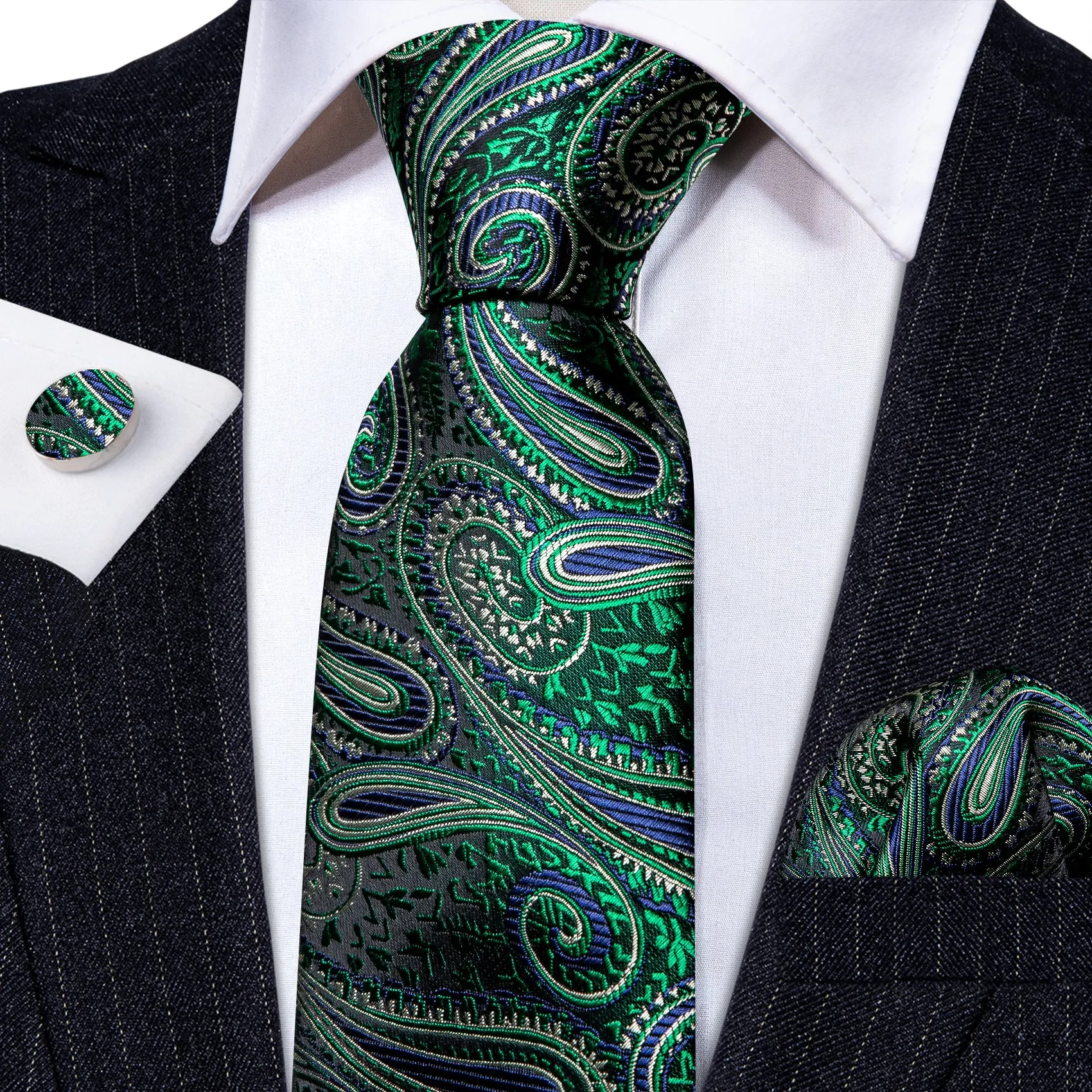 Green Paisley Tie Hanky Cufflinks Set sold by Ties2You product image thumbnail 2