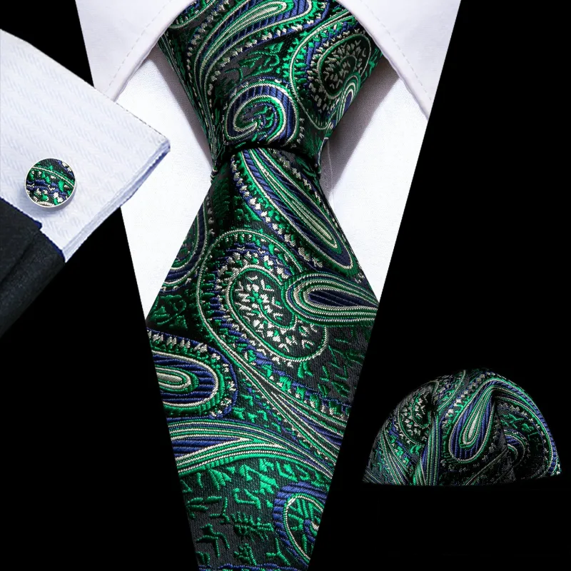 Green Paisley Tie Hanky Cufflinks Set sold by Ties2You